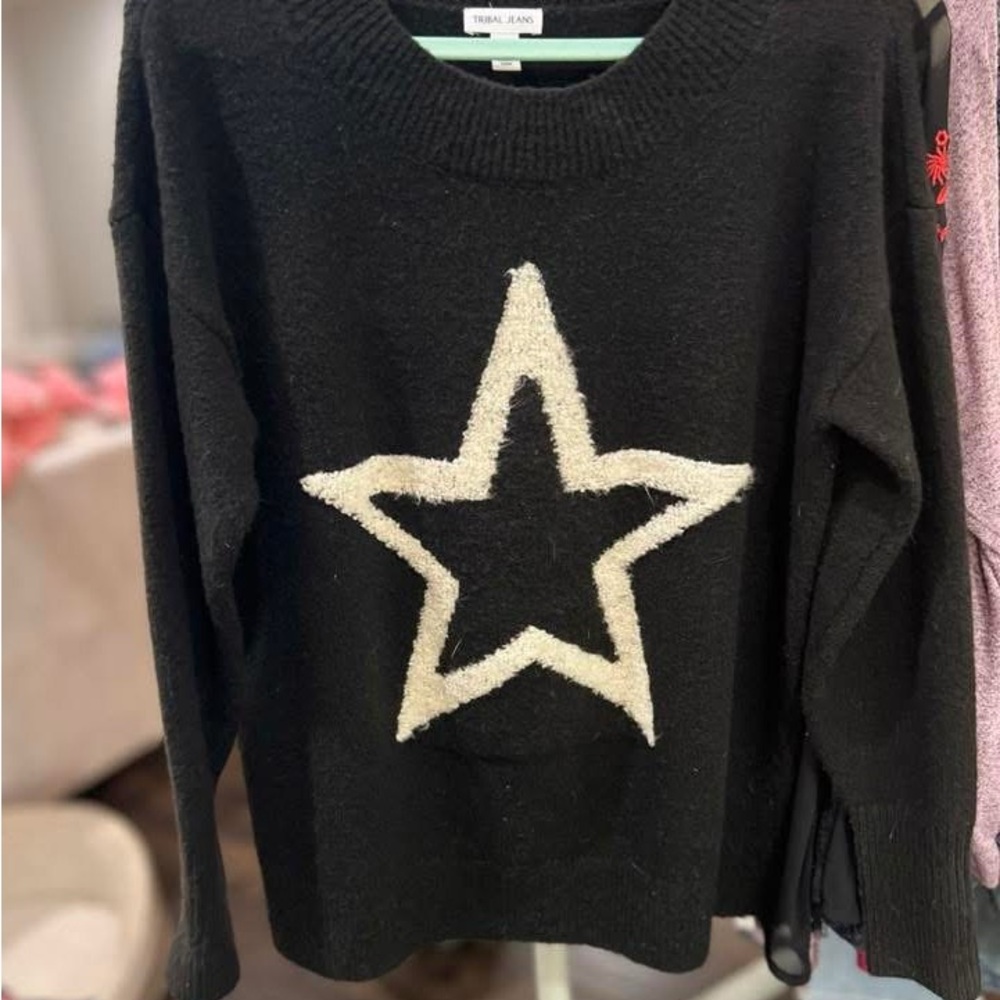 Tribal Black Sweater with Cream Star